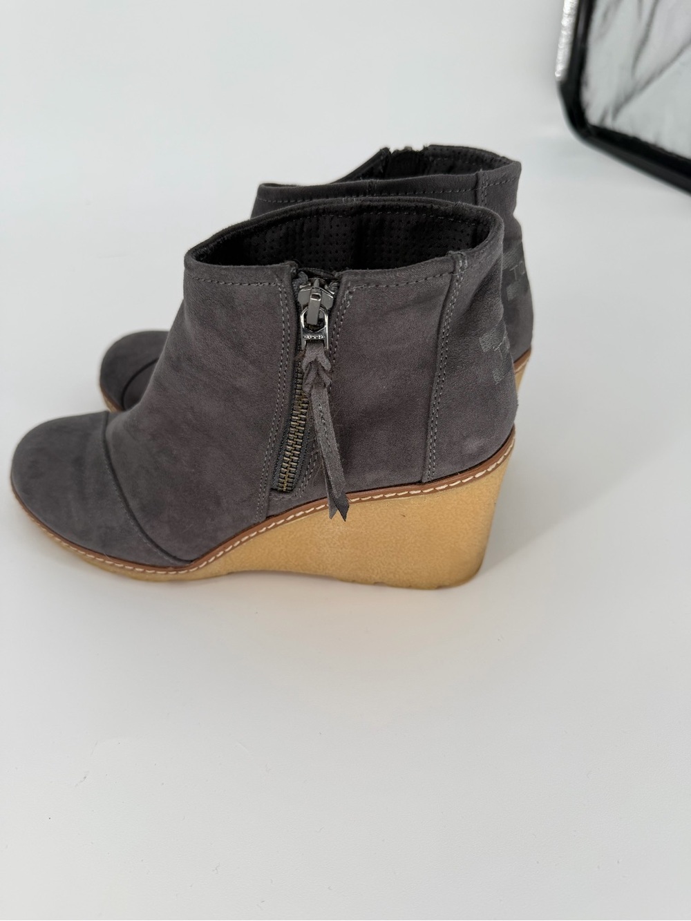 Toms Gray Suede Ankle Booties with Side Zip - Picture 4 of 7